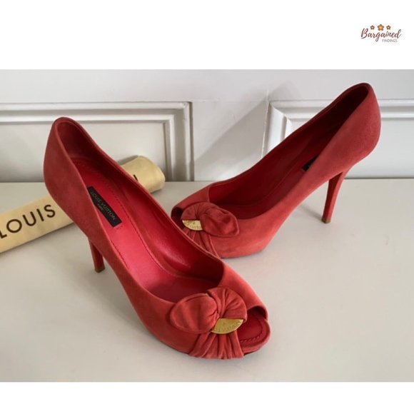 Authentic Louis Vuitton Red Suede Leather Peep Toe Pumps Shoes Sandals Size 39/9 - Picture 11 of 15